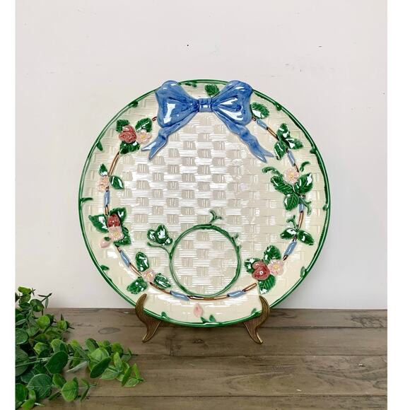 Vintage Haldon Group Japan Ceramic Serving Platter Basketweave Bow Cottagecore - Picture 2 of 12